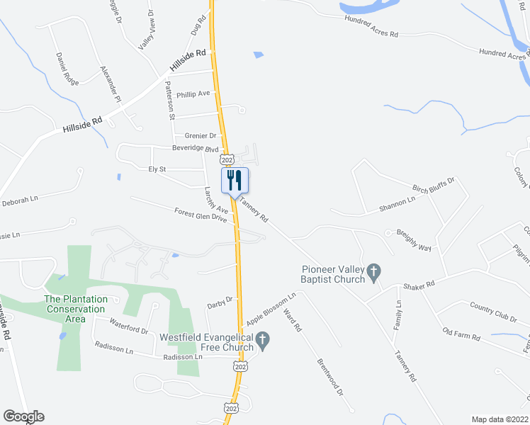 map of restaurants, bars, coffee shops, grocery stores, and more near 28 Tannery Road in Westfield