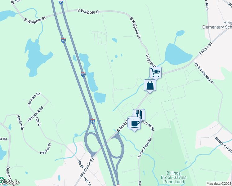 map of restaurants, bars, coffee shops, grocery stores, and more near 97 Old Post Road in Sharon