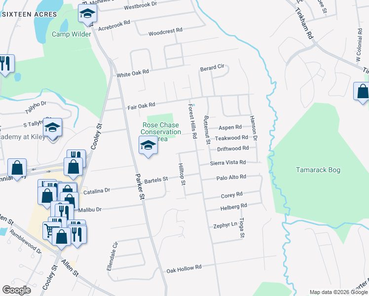 map of restaurants, bars, coffee shops, grocery stores, and more near 127 Millbrook Road in Springfield