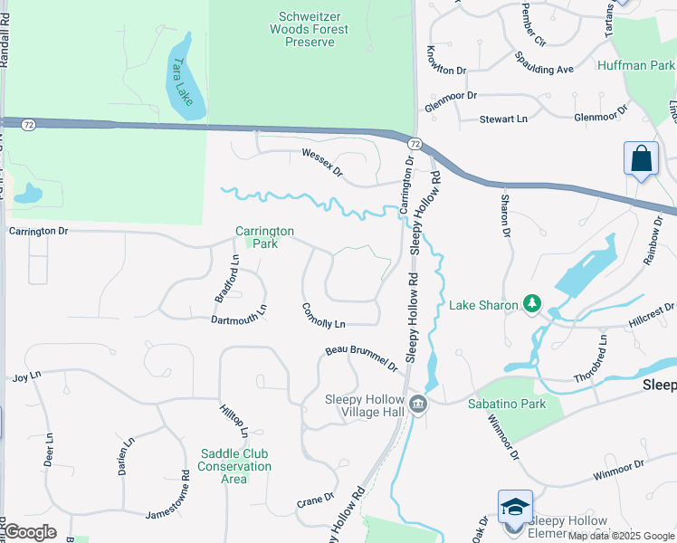 map of restaurants, bars, coffee shops, grocery stores, and more near 2734 Carrington Drive in West Dundee