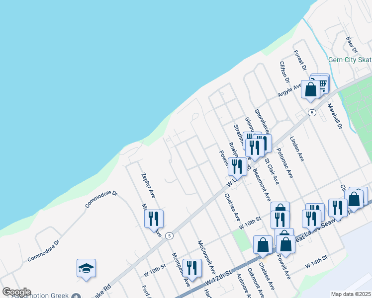 map of restaurants, bars, coffee shops, grocery stores, and more near 507 Ardmore Ave in Erie
