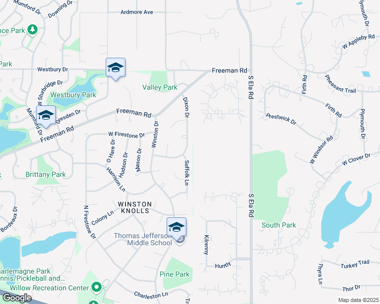 map of restaurants, bars, coffee shops, grocery stores, and more near 4080 Suffolk Lane in Hoffman Estates