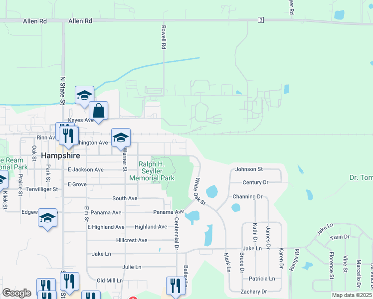 map of restaurants, bars, coffee shops, grocery stores, and more near 210 White Oak Street in Hampshire
