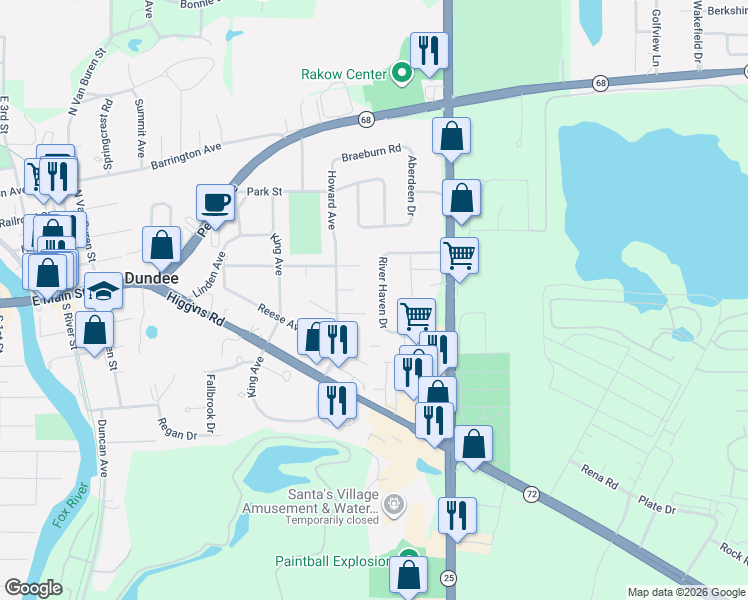 map of restaurants, bars, coffee shops, grocery stores, and more near 612 Madison Street in East Dundee