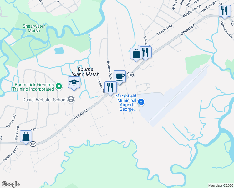 map of restaurants, bars, coffee shops, grocery stores, and more near 12 Gratto Road in Marshfield