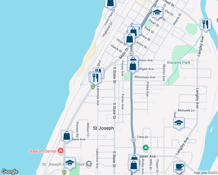map of restaurants, bars, coffee shops, grocery stores, and more near 543 Winchester Avenue in St. Joseph