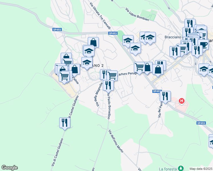 map of restaurants, bars, coffee shops, grocery stores, and more near 5 Traversa Paolo Borsellino in Città Metropolitana di Roma