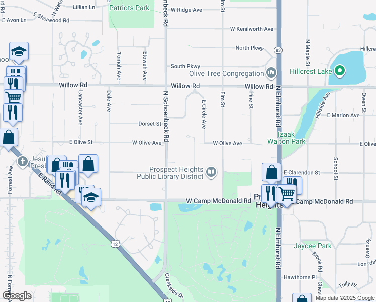 map of restaurants, bars, coffee shops, grocery stores, and more near 200 Prospect Court in Prospect Heights