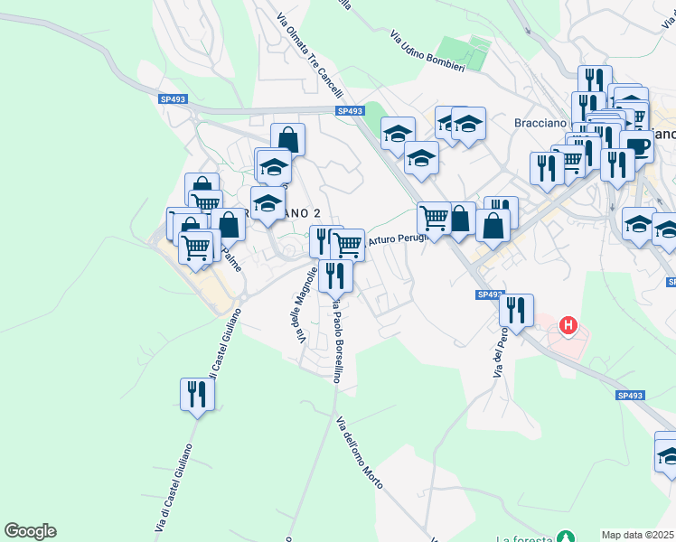 map of restaurants, bars, coffee shops, grocery stores, and more near 5 Traversa Paolo Borsellino in Città metropolitana di Roma Capitale