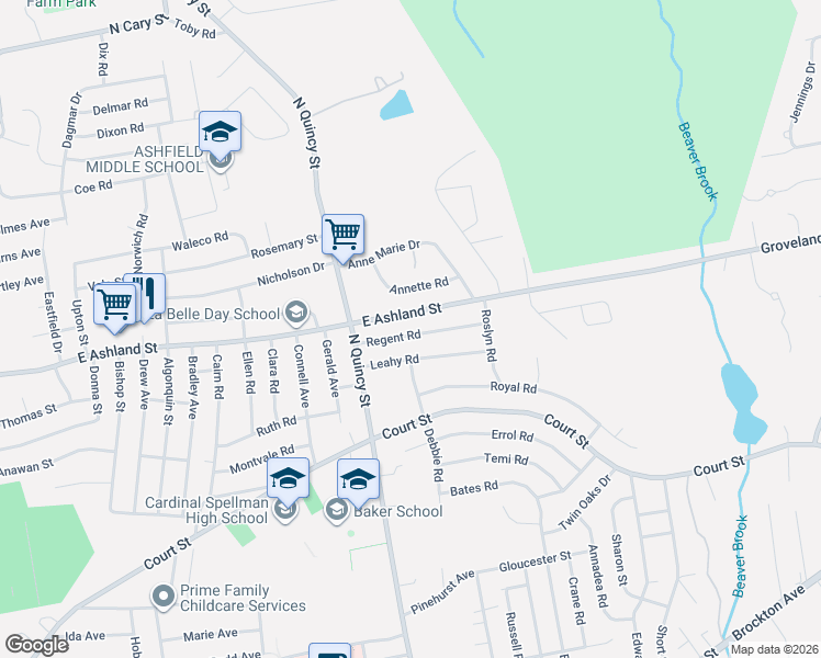 map of restaurants, bars, coffee shops, grocery stores, and more near 715 East Ashland Street in Brockton