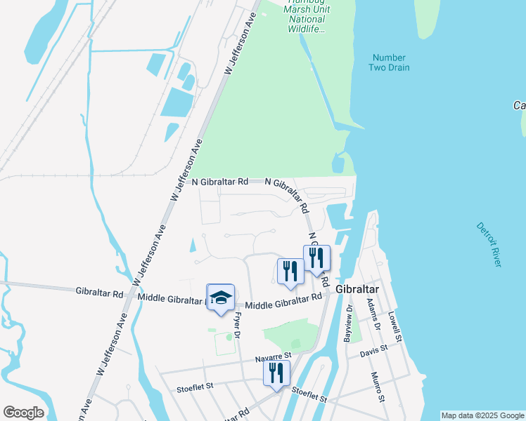 map of restaurants, bars, coffee shops, grocery stores, and more near 14221 North Gibraltar Road in Gibraltar