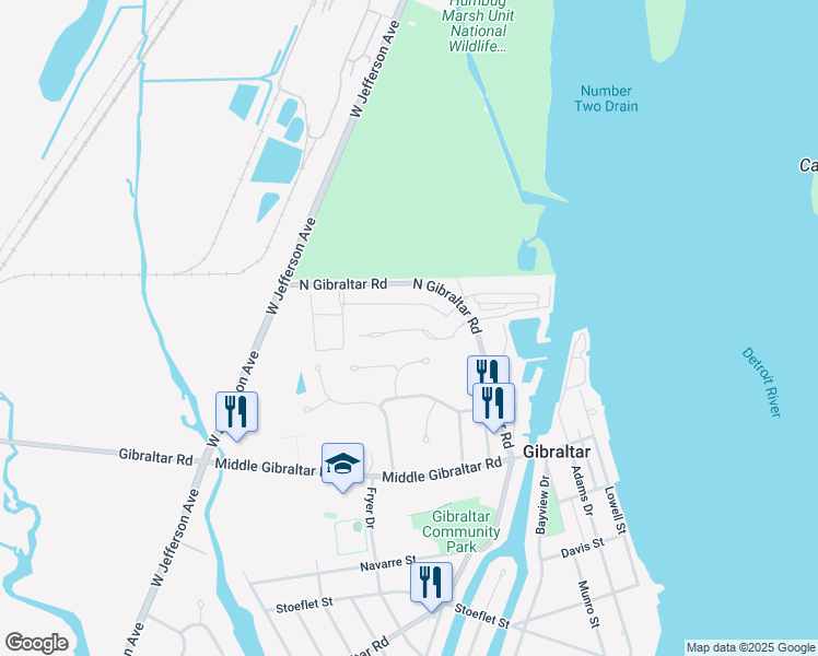 map of restaurants, bars, coffee shops, grocery stores, and more near 14221 North Gibraltar Road in Gibraltar
