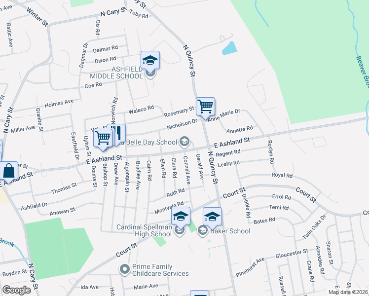 map of restaurants, bars, coffee shops, grocery stores, and more near 12 Brockton Avenue in Brockton