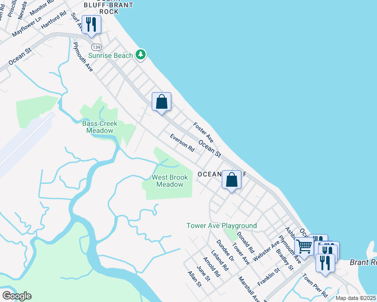 map of restaurants, bars, coffee shops, grocery stores, and more near 20 Everson Road in Marshfield