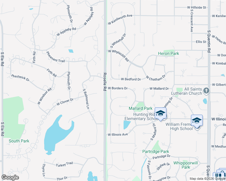 map of restaurants, bars, coffee shops, grocery stores, and more near 625 South Peebles Road in Palatine