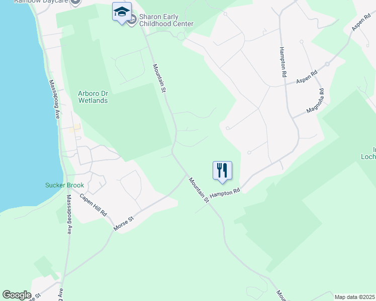 map of restaurants, bars, coffee shops, grocery stores, and more near 5 Sherwood Circle in Sharon
