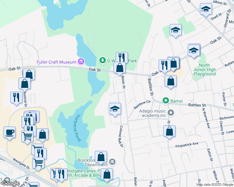 map of restaurants, bars, coffee shops, grocery stores, and more near 252 Colonel Bell Drive in Brockton
