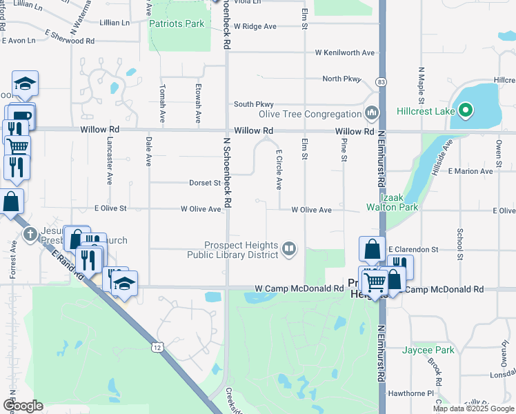 map of restaurants, bars, coffee shops, grocery stores, and more near 200 Prospect Court in Prospect Heights