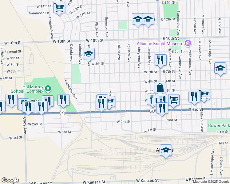 map of restaurants, bars, coffee shops, grocery stores, and more near 551 West 5th Street in Alliance