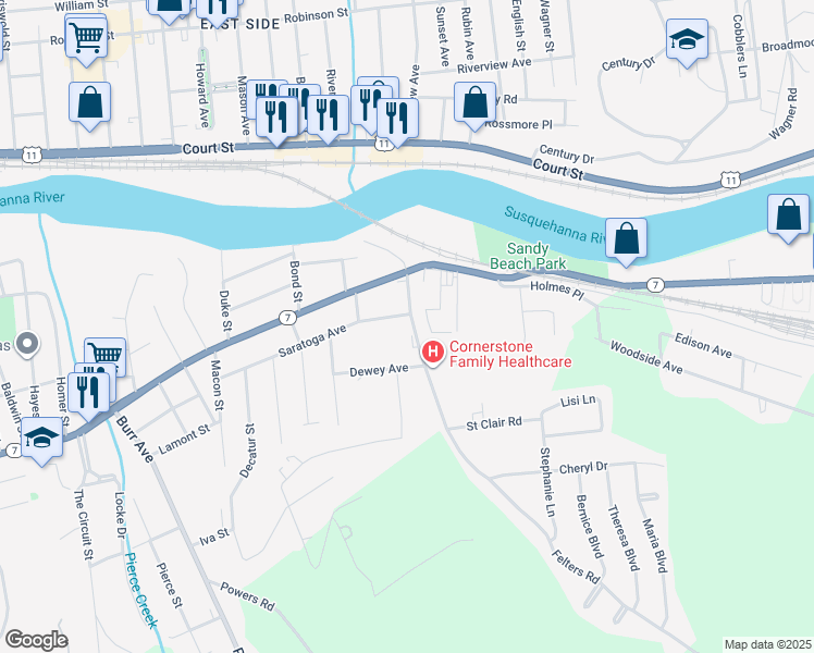 map of restaurants, bars, coffee shops, grocery stores, and more near 10 Felters Road in Binghamton