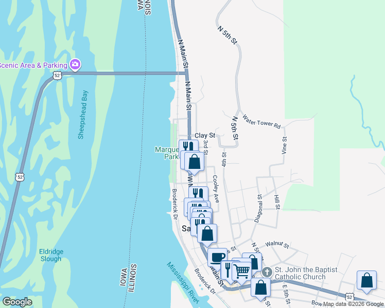 map of restaurants, bars, coffee shops, grocery stores, and more near 828 Main Street in Savanna