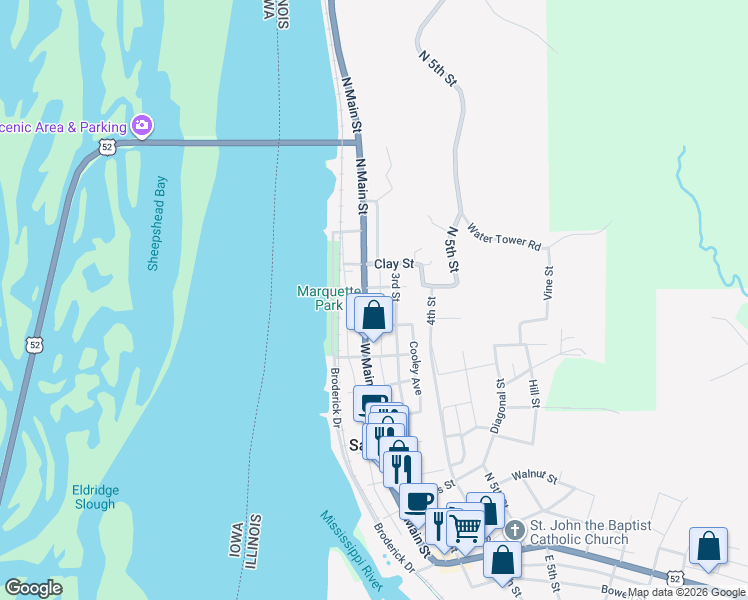 map of restaurants, bars, coffee shops, grocery stores, and more near 828 Main Street in Savanna