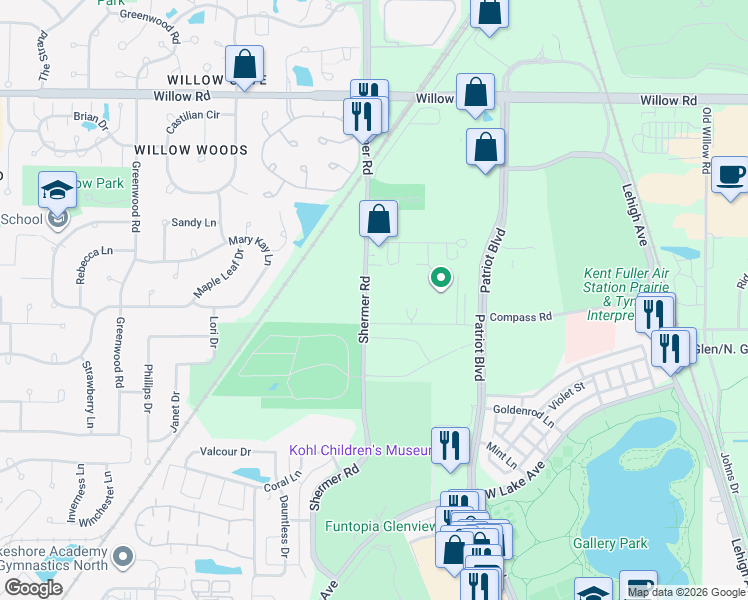 map of restaurants, bars, coffee shops, grocery stores, and more near 2985 Shermer Road in Northbrook