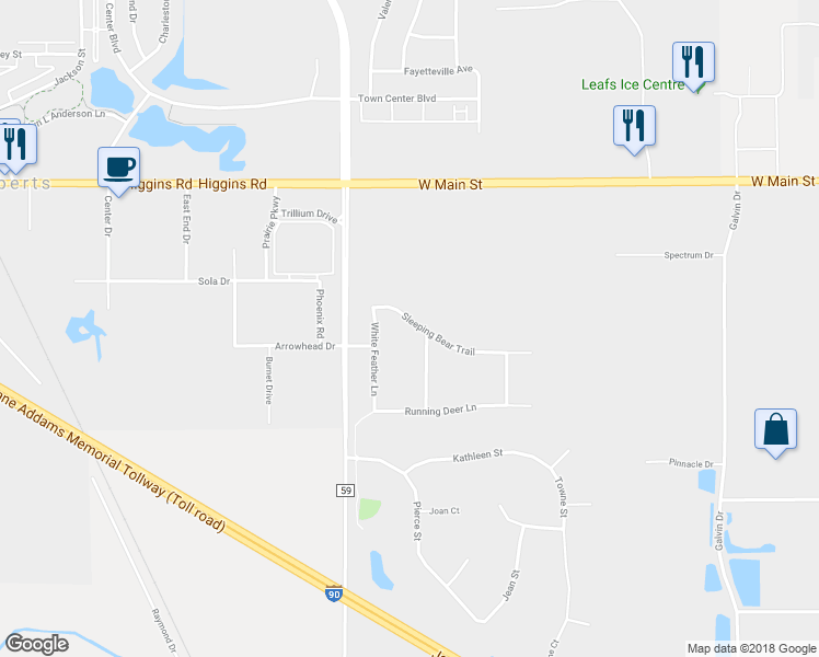 map of restaurants, bars, coffee shops, grocery stores, and more near 457 Sleeping Bear Trail in Gilberts