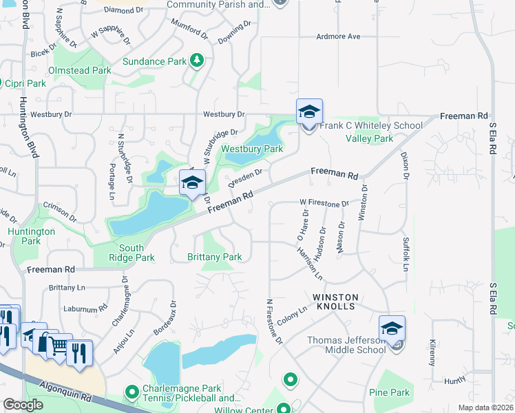 map of restaurants, bars, coffee shops, grocery stores, and more near 4175 Ludington Court in Hoffman Estates