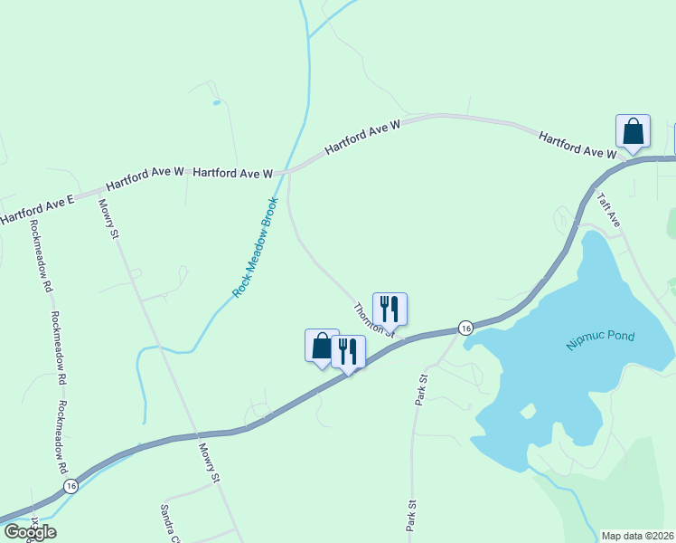 map of restaurants, bars, coffee shops, grocery stores, and more near 19 Thornton Street in Mendon