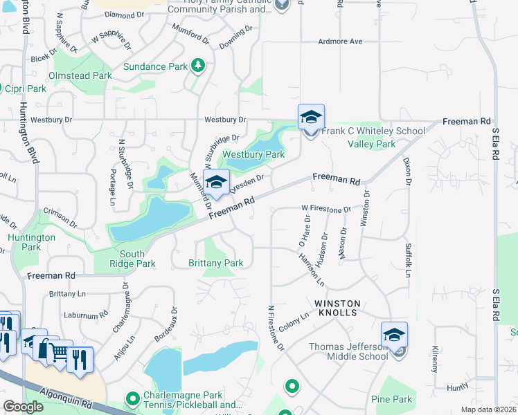 map of restaurants, bars, coffee shops, grocery stores, and more near 4175 Ludington Court in Hoffman Estates