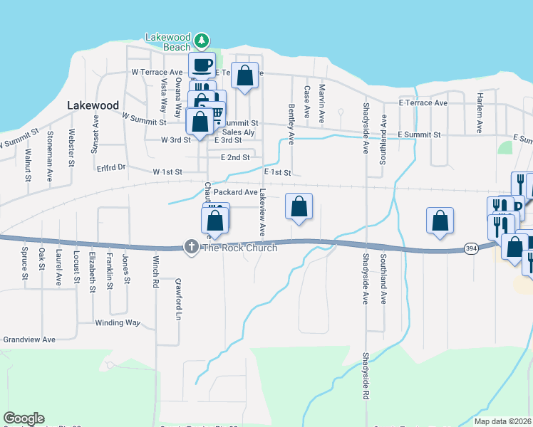 map of restaurants, bars, coffee shops, grocery stores, and more near 156 Lakeview Avenue in Lakewood