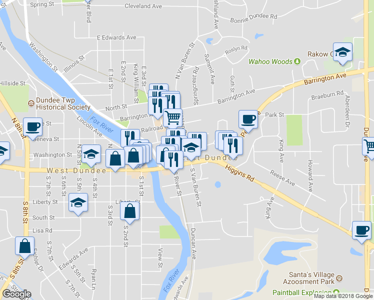 map of restaurants, bars, coffee shops, grocery stores, and more near 356 Jackson Street in East Dundee