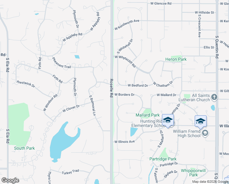 map of restaurants, bars, coffee shops, grocery stores, and more near 625 South Peebles Road in Palatine