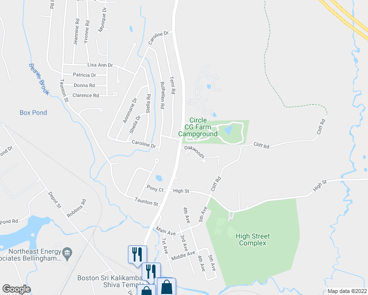 map of restaurants, bars, coffee shops, grocery stores, and more near 110 Massachusetts 126 in Bellingham