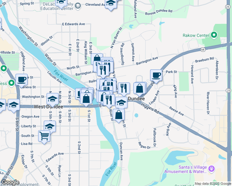 map of restaurants, bars, coffee shops, grocery stores, and more near 312 Jackson Street in East Dundee