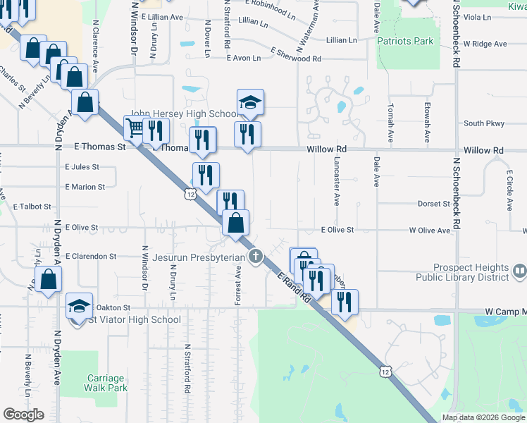 map of restaurants, bars, coffee shops, grocery stores, and more near 208 Linden Road North in Prospect Heights