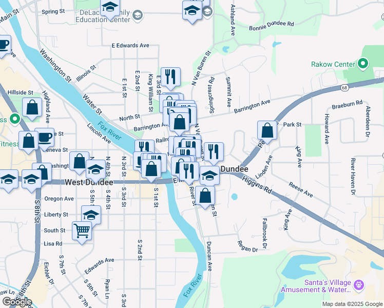 map of restaurants, bars, coffee shops, grocery stores, and more near 4 East 3rd Street in East Dundee