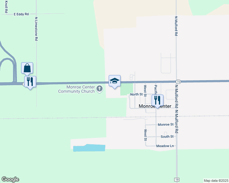 map of restaurants, bars, coffee shops, grocery stores, and more near 17500 Illinois 72 in Monroe Center