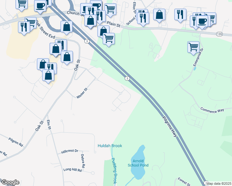 map of restaurants, bars, coffee shops, grocery stores, and more near 1035 Pembroke Woods Drive in Pembroke