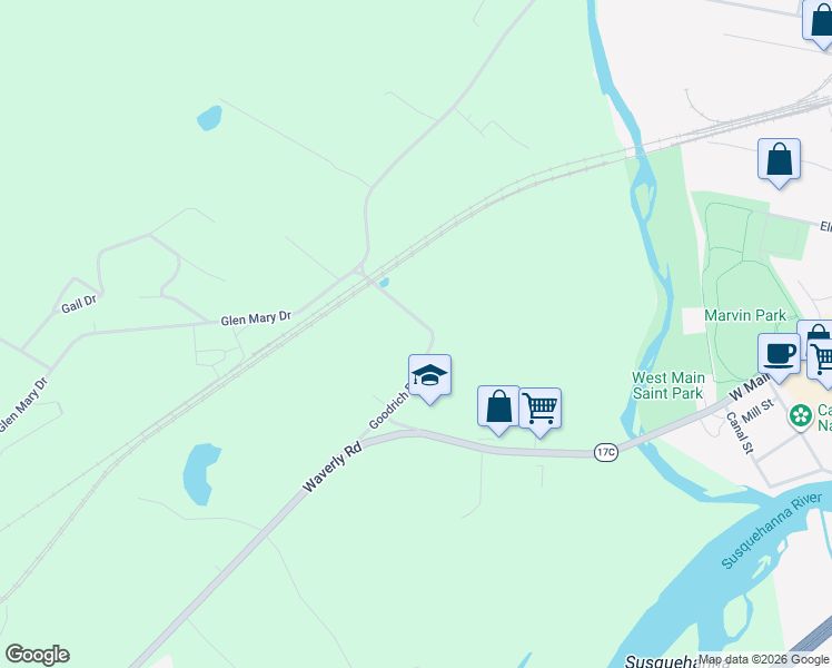 map of restaurants, bars, coffee shops, grocery stores, and more near 1-1669 County Road 907 in Owego