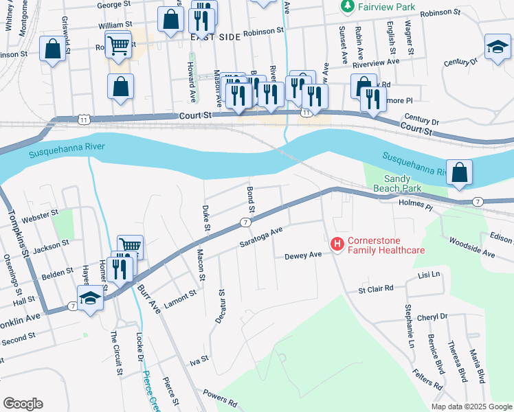 map of restaurants, bars, coffee shops, grocery stores, and more near 5 Bond St in Binghamton