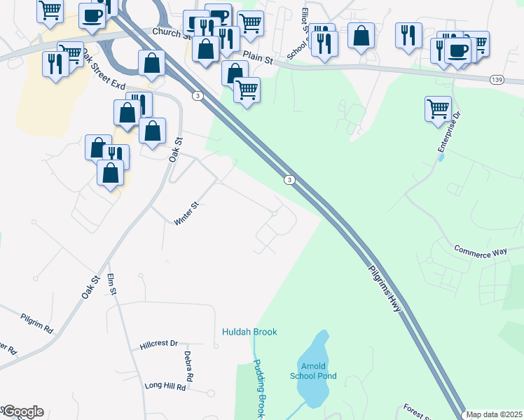 map of restaurants, bars, coffee shops, grocery stores, and more near 304 Pembroke Woods Drive in Pembroke