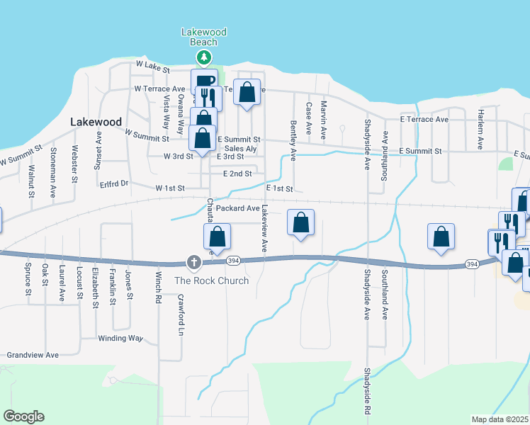 map of restaurants, bars, coffee shops, grocery stores, and more near Lakeview Avenue & Freeman Street in Lakewood