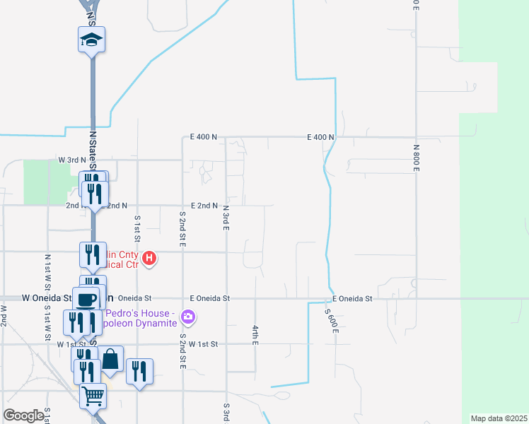map of restaurants, bars, coffee shops, grocery stores, and more near 272 North 400 East in Preston