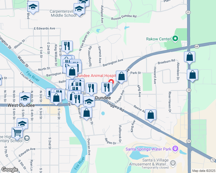map of restaurants, bars, coffee shops, grocery stores, and more near 268 Dunridge Circle in East Dundee