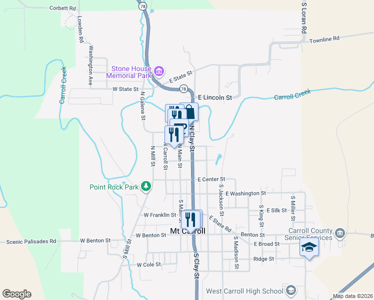 map of restaurants, bars, coffee shops, grocery stores, and more near in Mount Carroll