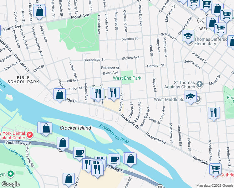 map of restaurants, bars, coffee shops, grocery stores, and more near 254 Margaret St in Johnson City