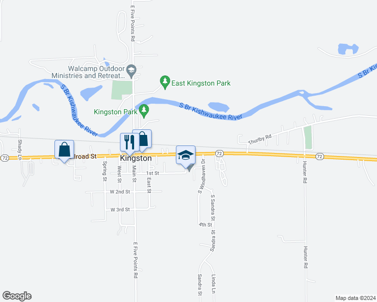 map of restaurants, bars, coffee shops, grocery stores, and more near 401 East Railroad Street in Kingston