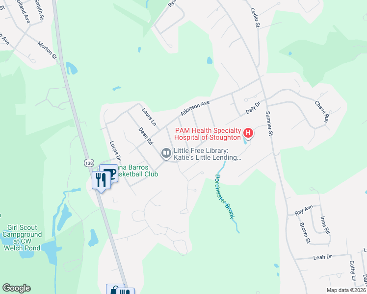 map of restaurants, bars, coffee shops, grocery stores, and more near 16 Davis Road in Stoughton